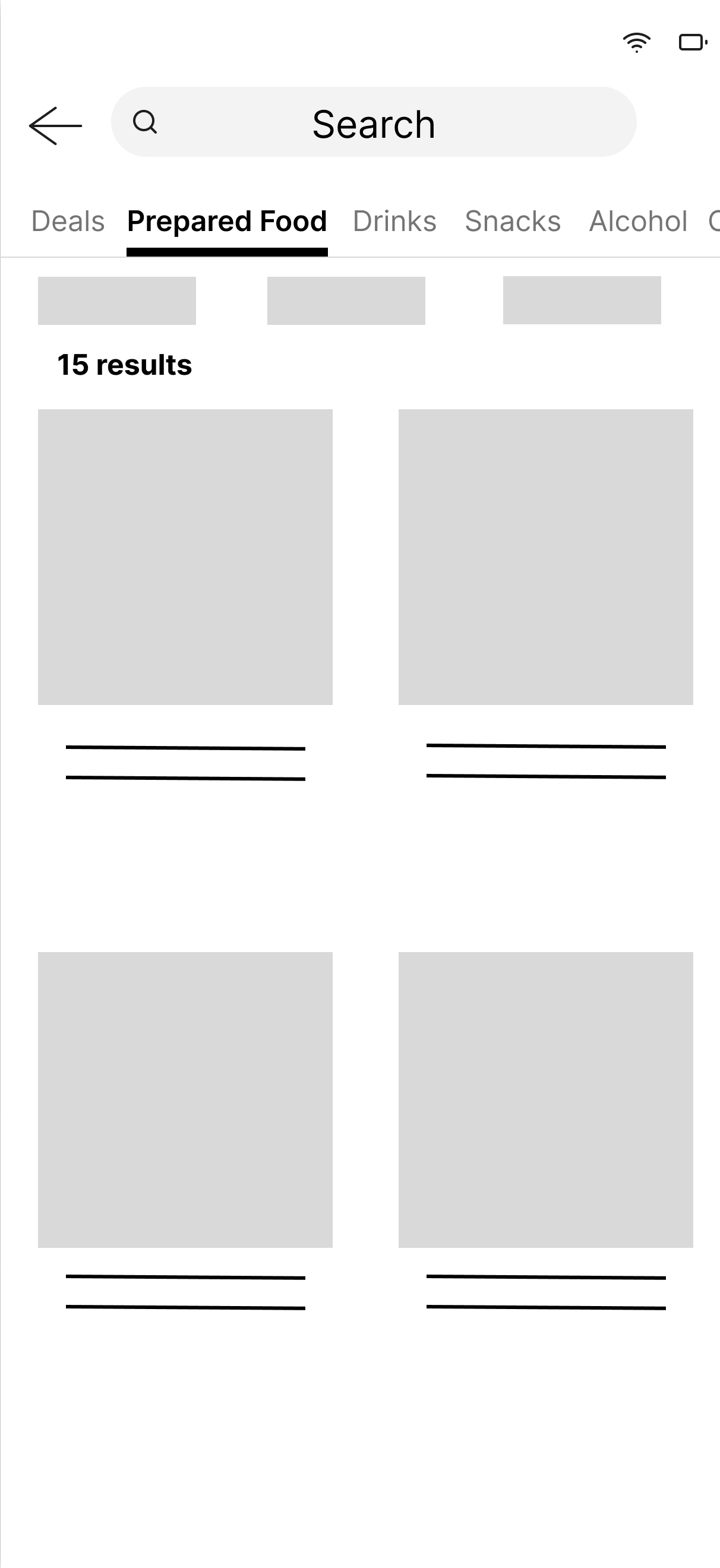 Filtered item search wireframe